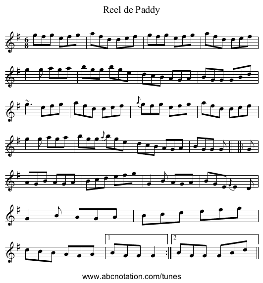 Reel de Paddy - staff notation