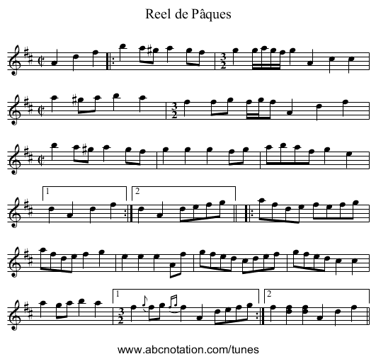 Reel de Pâques - staff notation