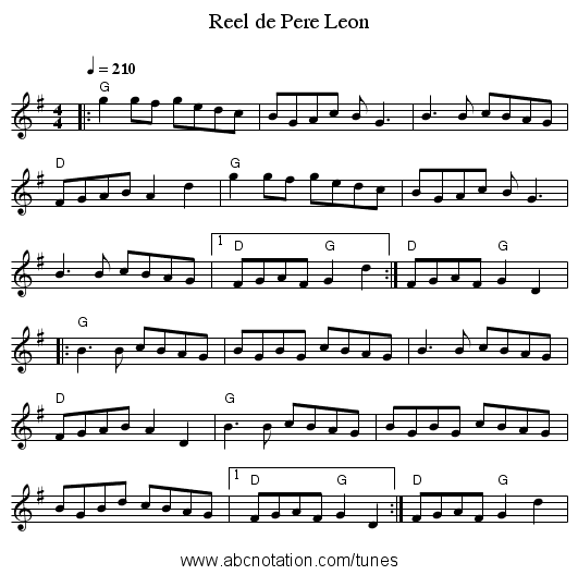 Reel de Pere Leon - staff notation