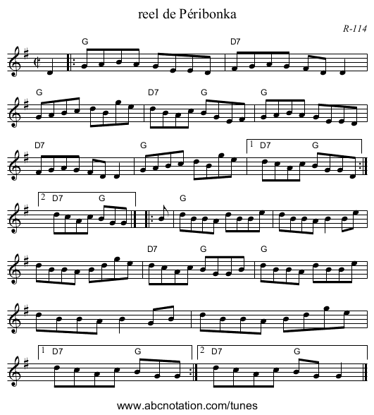 reel de P&eacute;ribonka - staff notation