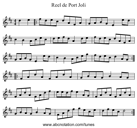 Reel de Port Joli - staff notation