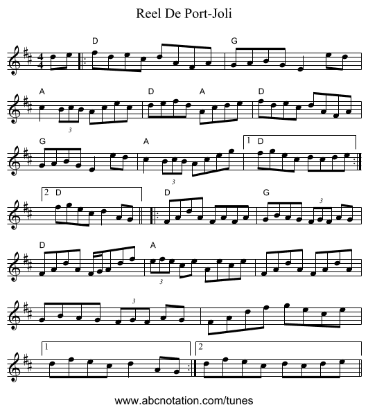 Reel De Port-Joli - staff notation