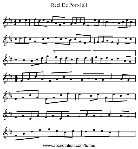 Reel De Port-Joli - staff notation