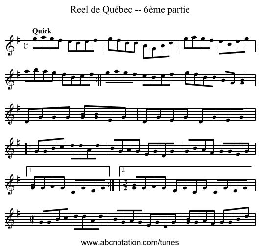 Reel de Québec -- 6ème partie - staff notation