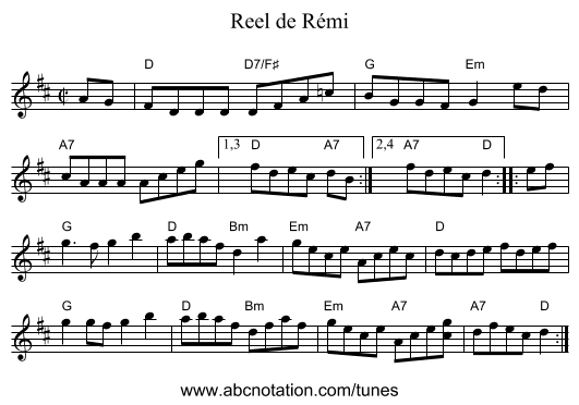 Reel de R&eacute;mi - staff notation