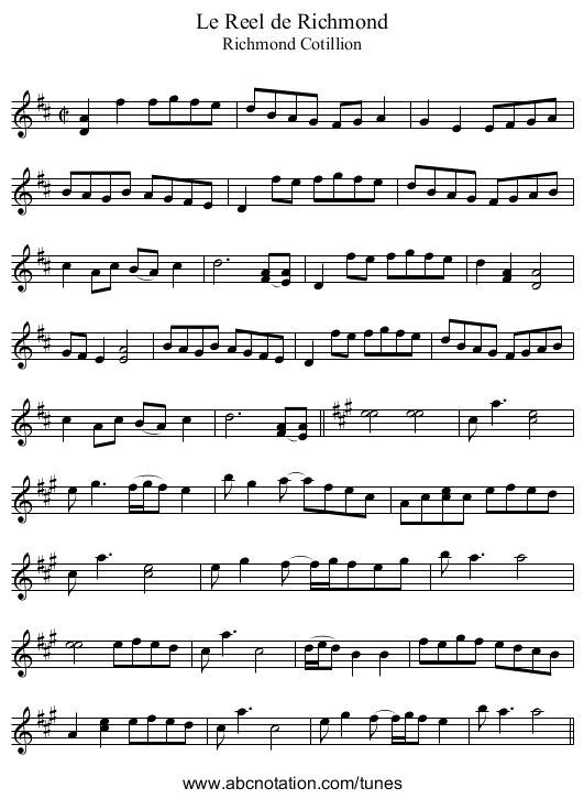 Reel de Richmond, Le - staff notation