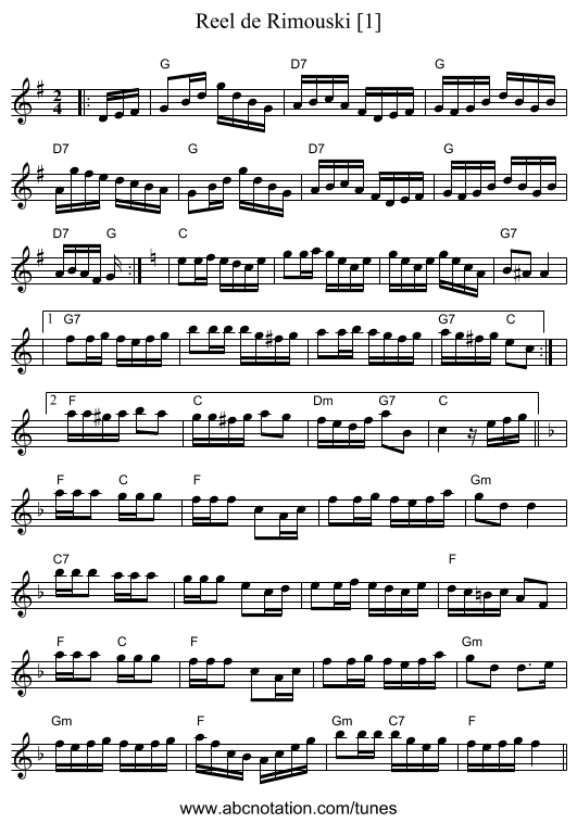 Reel de Rimouski [1] - staff notation