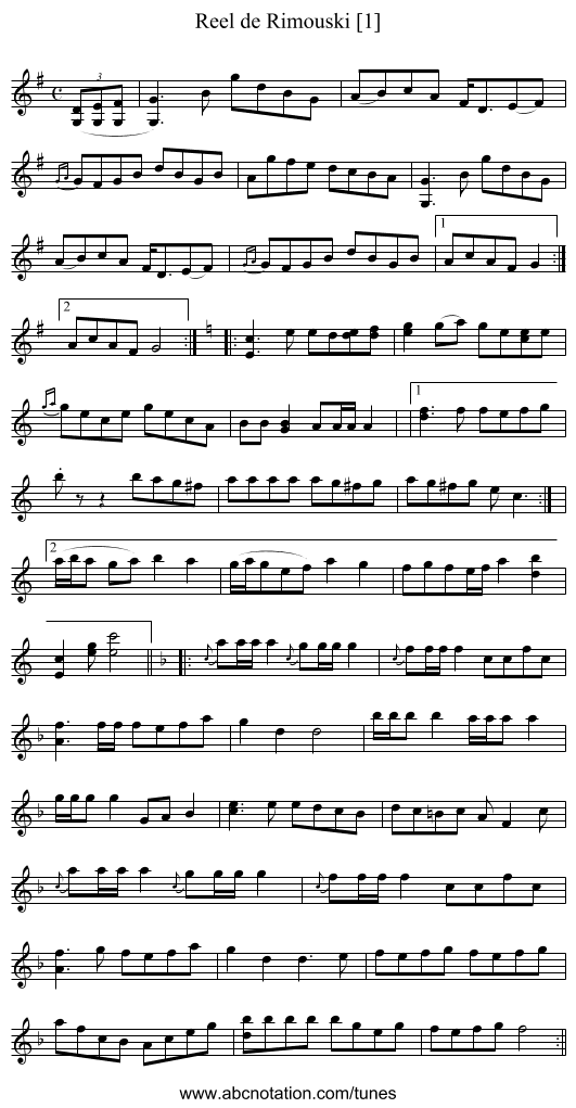 Reel de Rimouski [1] - staff notation
