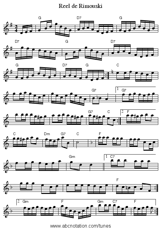 Reel de Rimouski - staff notation