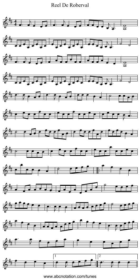 Reel De Roberval - staff notation
