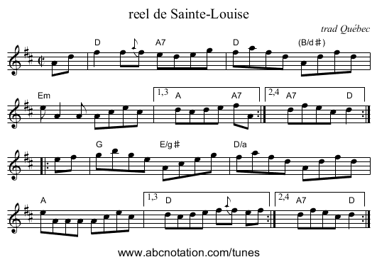 reel de Sainte-Louise - staff notation