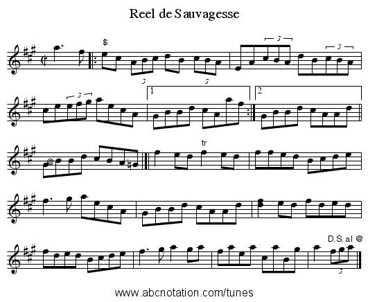 Reel de Sauvagesse - staff notation