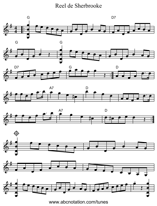 Reel de Sherbrooke - staff notation
