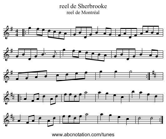 reel de Sherbrooke - staff notation