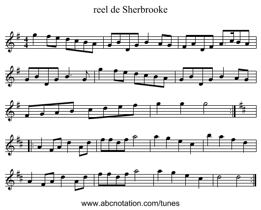 reel de Sherbrooke - staff notation