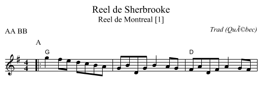 Reel de Sherbrooke - staff notation