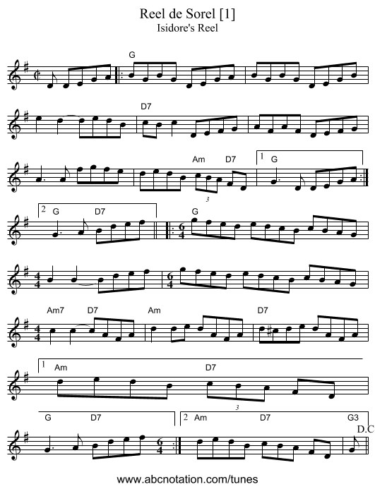 Reel de Sorel [1] - staff notation