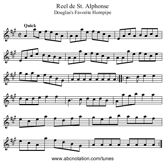 Reel de St. Alphonse - staff notation