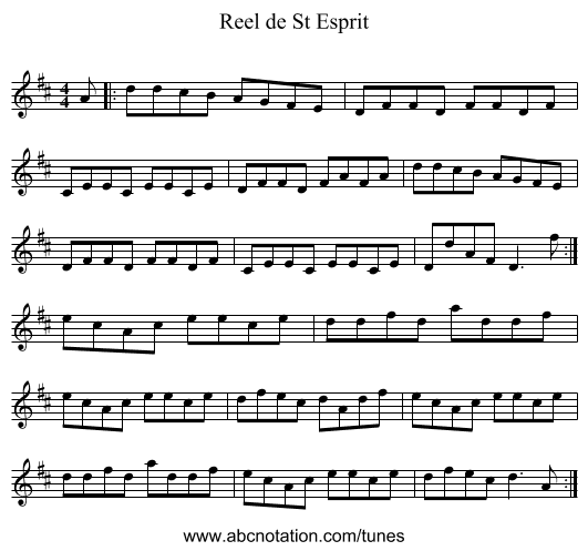 Reel de St Esprit - staff notation