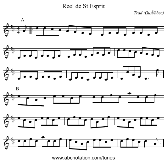 Reel de St Esprit - staff notation