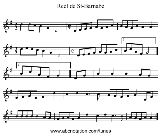 Reel de St-Barnabé - staff notation