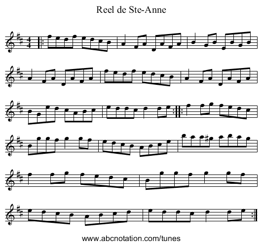 Reel de Ste-Anne - staff notation