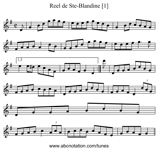 Reel de Ste-Blandine [1] - staff notation