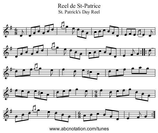 Reel de St-Patrice - staff notation