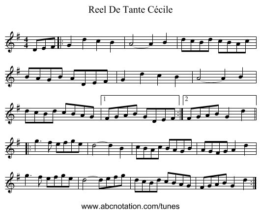 Reel De Tante Cécile - staff notation