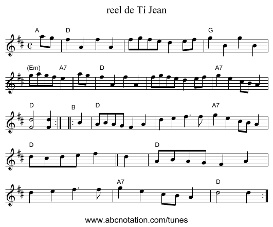 reel de T&iacute; Jean - staff notation
