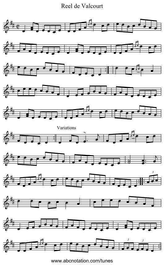 Reel de Valcourt - staff notation