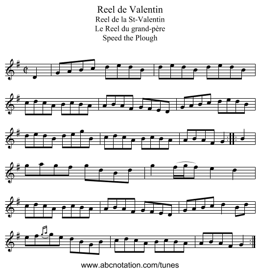 Reel de Valentin - staff notation