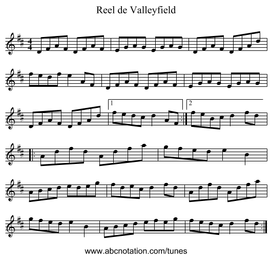 Reel de Valleyfield - staff notation