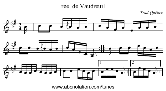 reel de Vaudreuil - staff notation