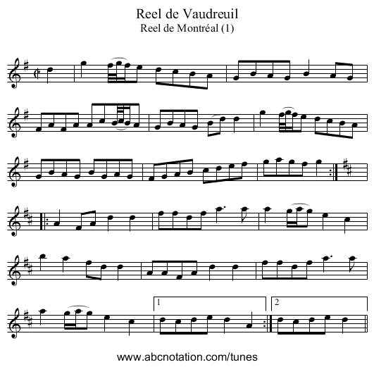 Reel de Vaudreuil - staff notation