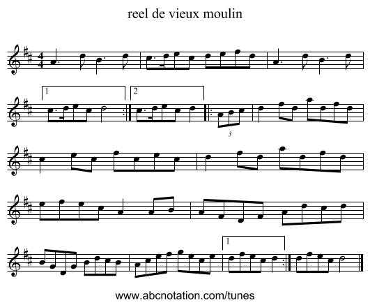 reel de vieux moulin - staff notation