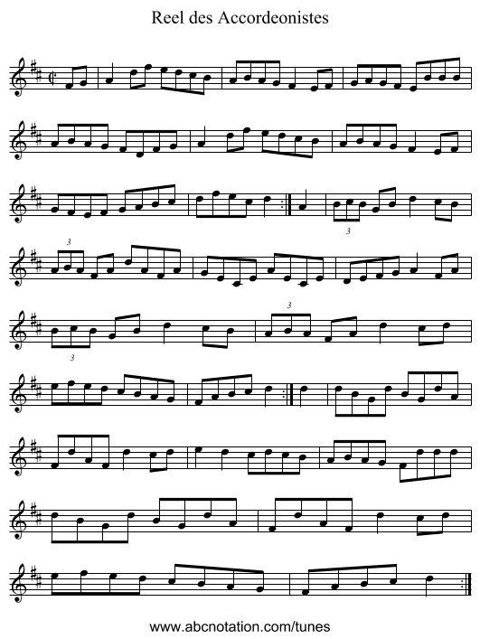 Reel des Accordeonistes - staff notation