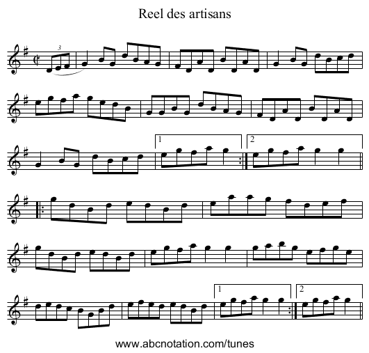 Reel des artisans - staff notation