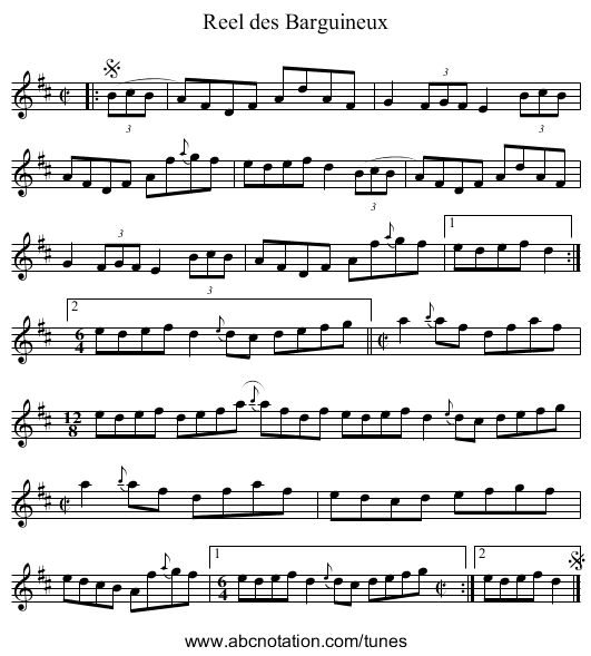 Reel des Barguineux - staff notation