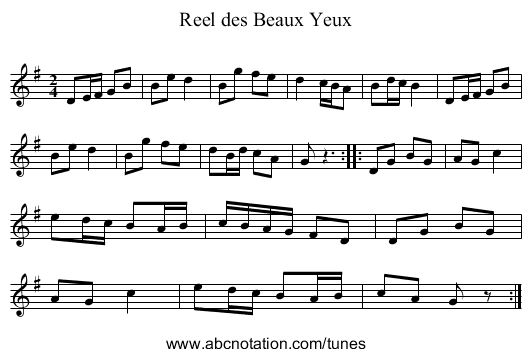 Reel des Beaux Yeux - staff notation