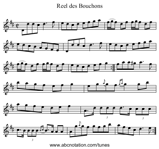 Reel des Bouchons - staff notation