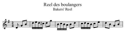 Reel des boulangers - staff notation