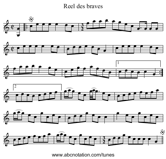 Reel des braves - staff notation