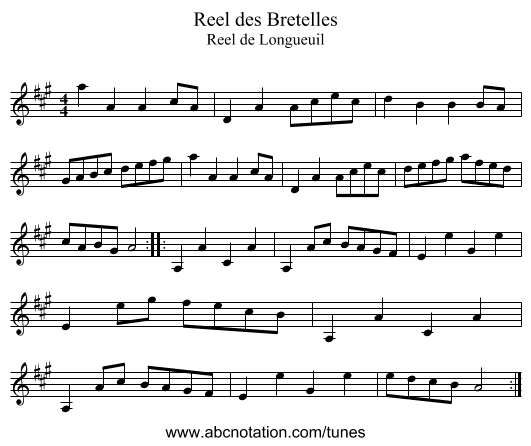 Reel des Bretelles - staff notation