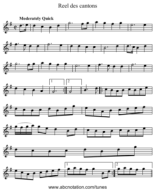 Reel des cantons - staff notation