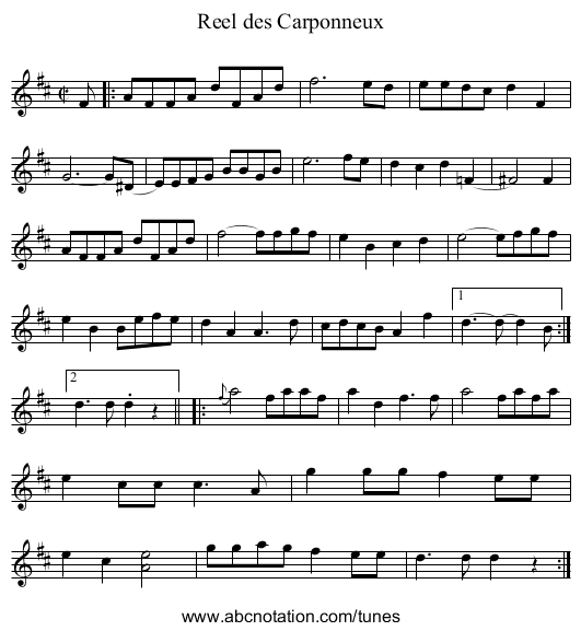 Reel des Carponneux - staff notation