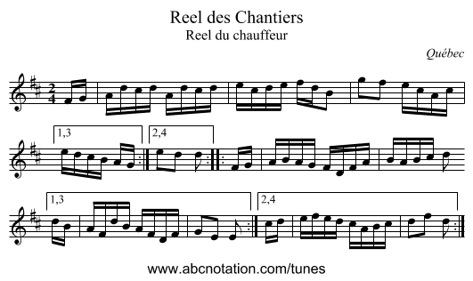 Reel des Chantiers - staff notation