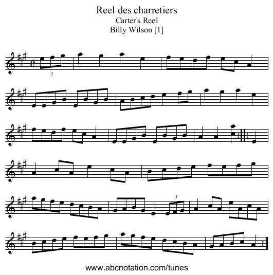 Reel des charretiers - staff notation