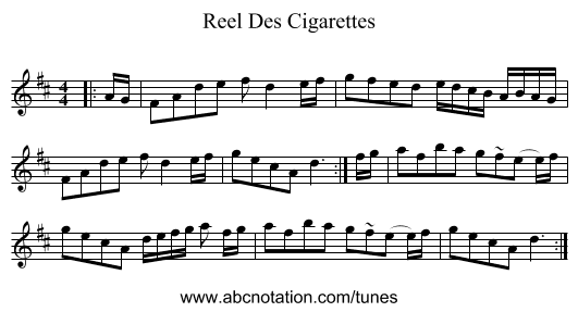 Reel Des Cigarettes - staff notation
