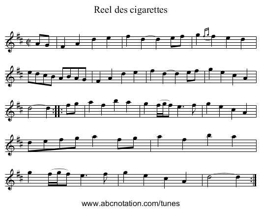 Reel des cigarettes - staff notation